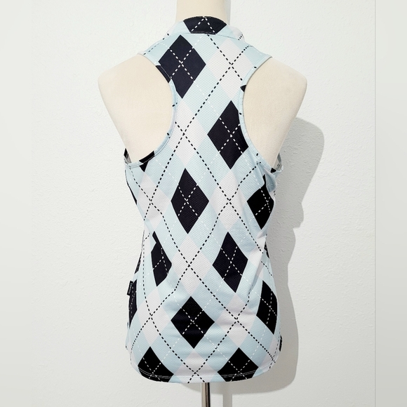 Soneven Women Sleeveless Golf Polo Shirt Argyle Blue Size Small Moisture Wicking - Picture 3 of 10